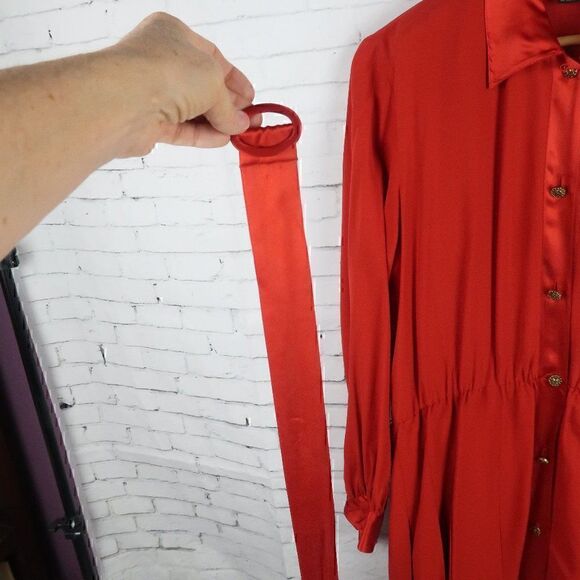 EPISODE BY CAROLYN WIGHT FREEMAN VINTAGE 90'S RED SILK LONG SLEEVE MIDI DRESS - Picture 8 of 14